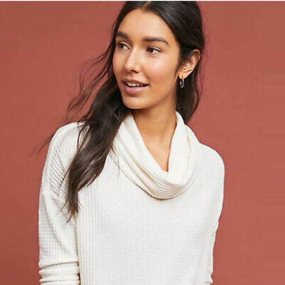 Anthropologie Akemi + Kin Morbier Oversized Cowl Neck Waffle Tunic Top Medium - Picture 1 of 11
